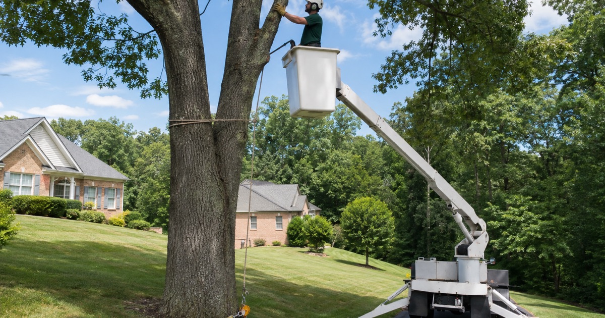 A mature silver maple over a small Baltimore Highlands house, its roots breaking out of the strip between walk and curb.